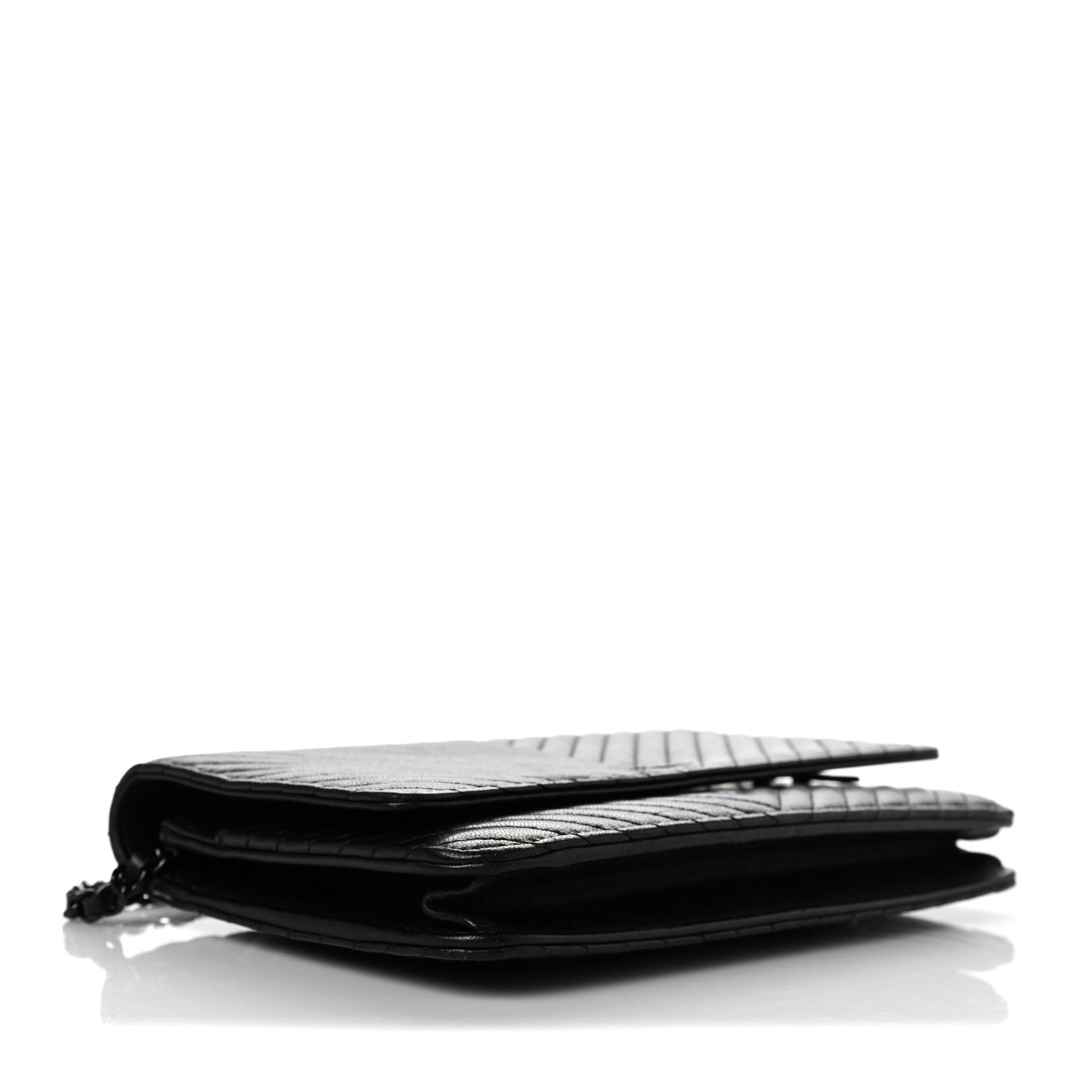 Chanel Calfskin Chevron Wallet On Chain WOC So Black 4 of 11
