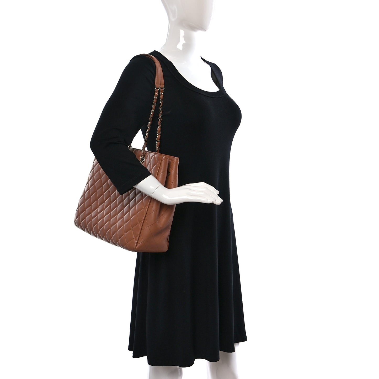 Calfskin Quilted Large Shopping Tote Dark Beige