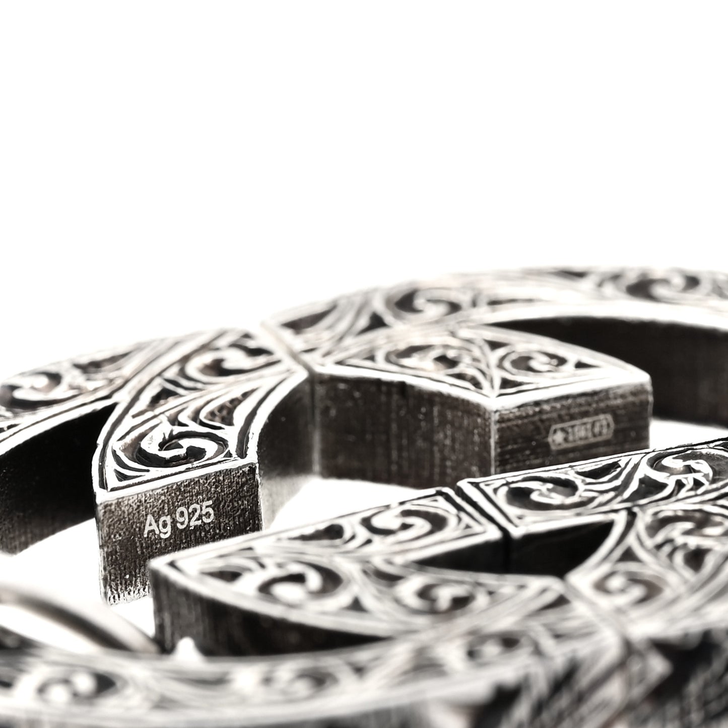 Metal Interlocking GG Keyring Silver
