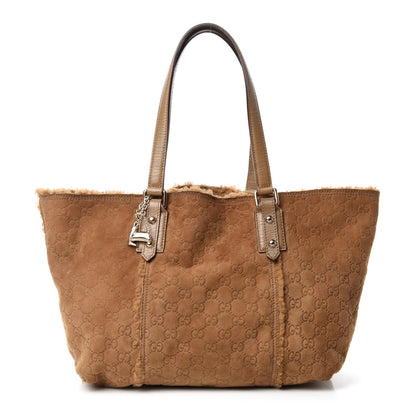 Gucci Suede Shearling Guccissima Large Jolicoeur Tote Tan 3 of 11