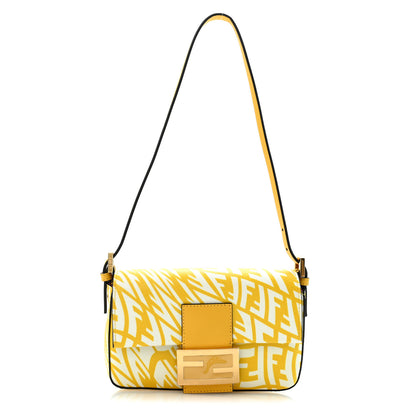 Fendi X SARAH COLEMAN Glazed Canvas Vitello King FF Vertigo Mini Baguette 1997 Mimosa White 1 of 11