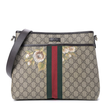 Gucci GG Monogram Web Flat Messenger Floral Bag Dark Brown 1 of 9