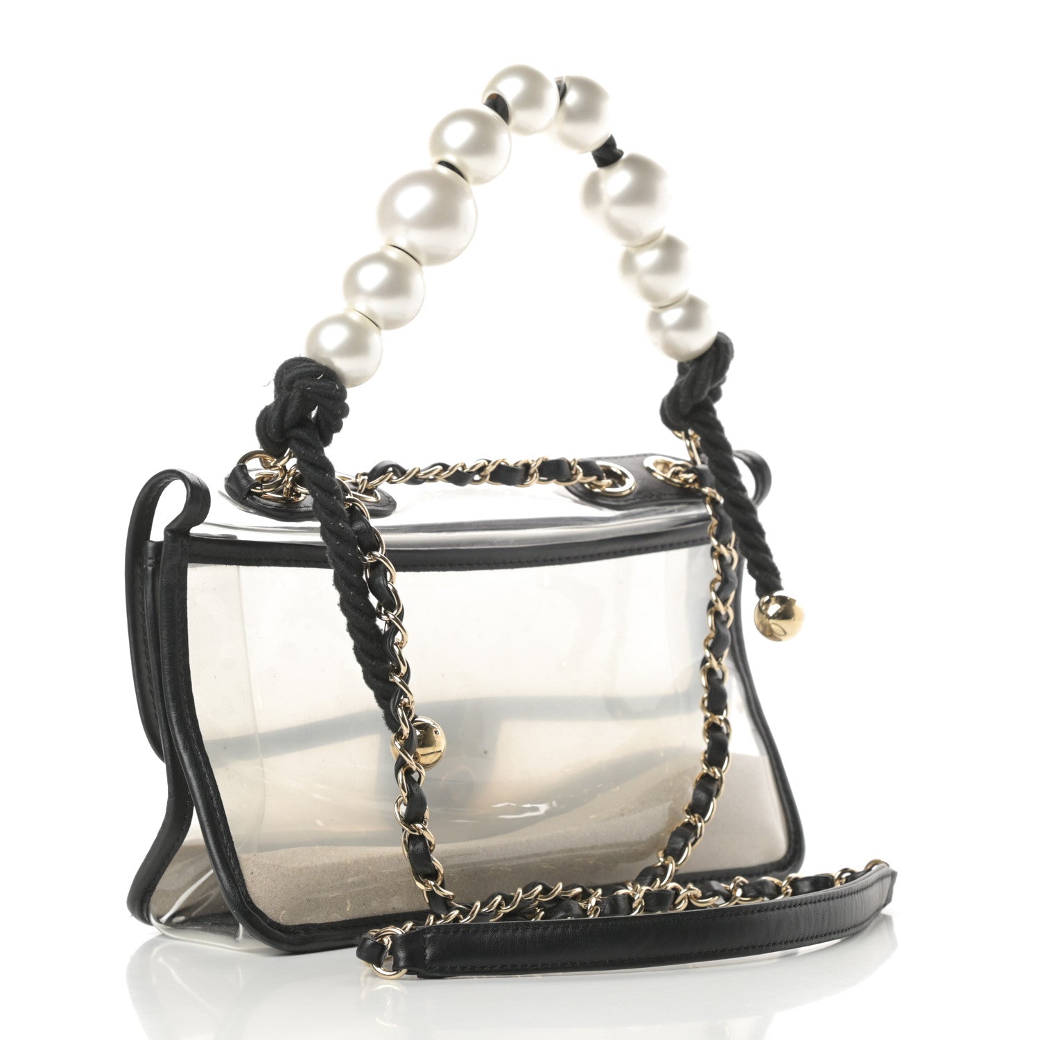Chanel Lambskin PVC Sand By The Sea Flap With Pearl Strap Black 3 of 12