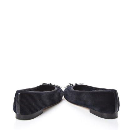 Chanel Velvet Patent Calfskin Cap Toe Ballerina Flats 37.5 Navy Black 6 of 15