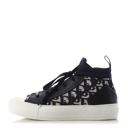Christian Dior Technical Canvas Mesh Calfskin Womens Oblique Walk'n Dior High Top Sneakers 36.5 Deep Blue 1 of 10
