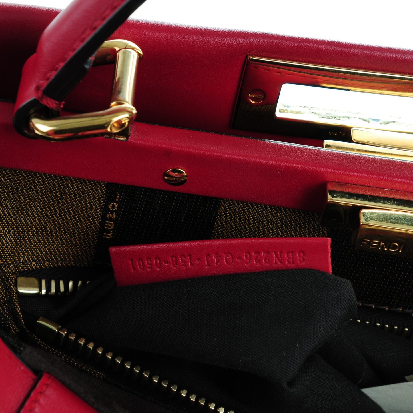 Vitello Morgan Fabric Jacquard Pequin Medium Peekaboo Iconic Satchel Mattone Tobacco Black