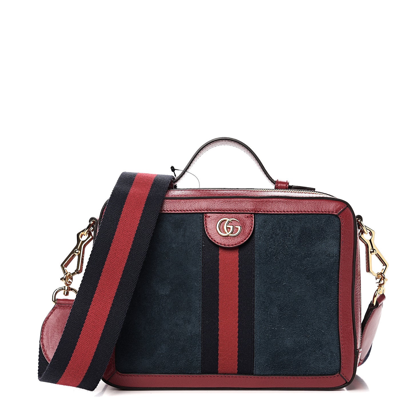 Suede Calfskin Web Small Ophidia Top Handle Shoulder Bag New Blue Romantic Cherry