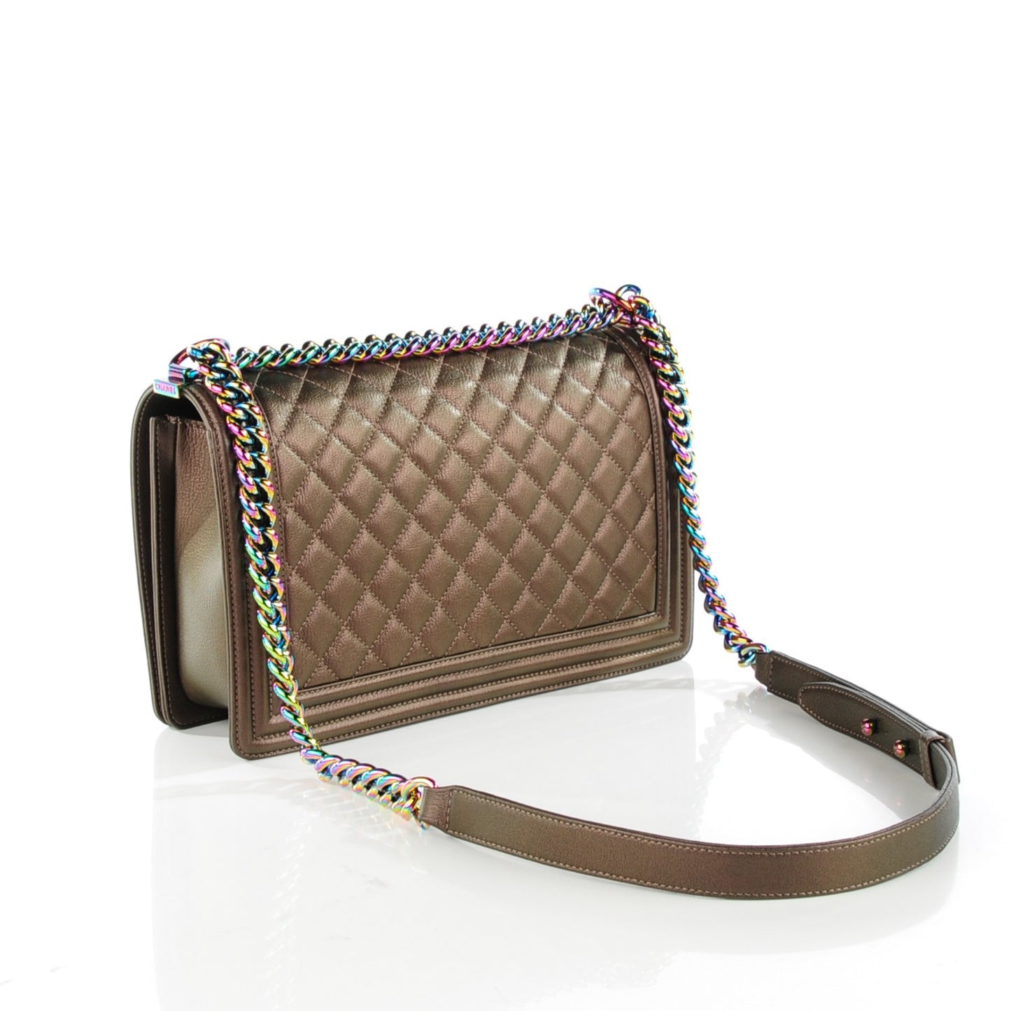 Iridescent Goatskin Quilted New Medium Boy Flap Dark Gold