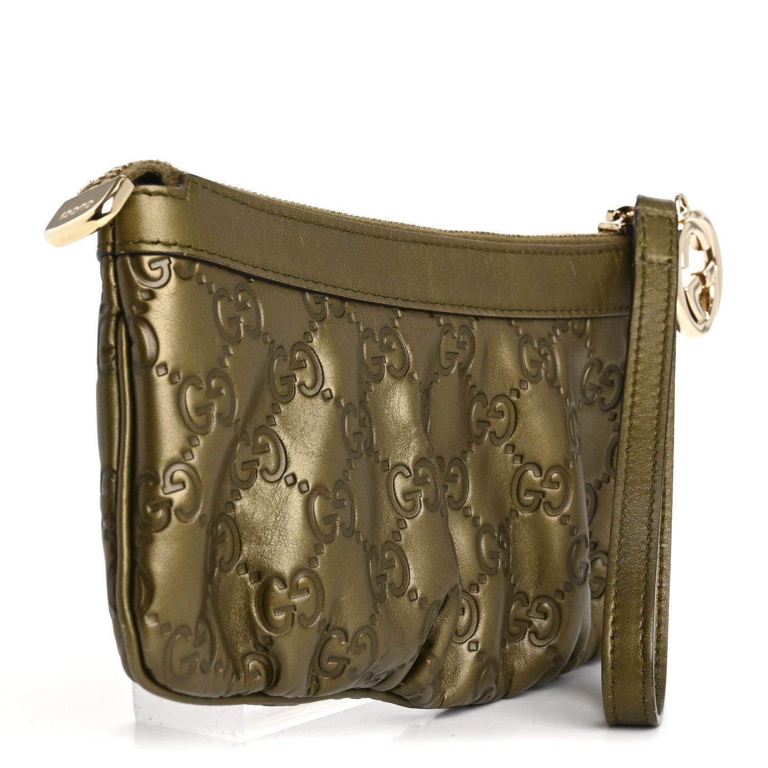 Gucci Metallic Soft Guccissima Signature New Britt Wristlet Green 3 of 14