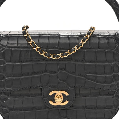 Chanel Calfskin Crocodile Embossed Turn Around Mini Flap Dark Grey 8 of 11