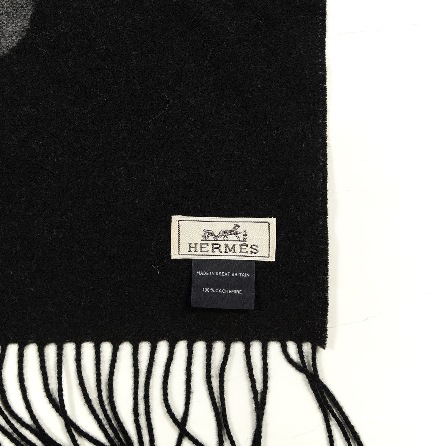Hermes Cashmere Fringe Stole Black Gris Flanelle 4 of 4