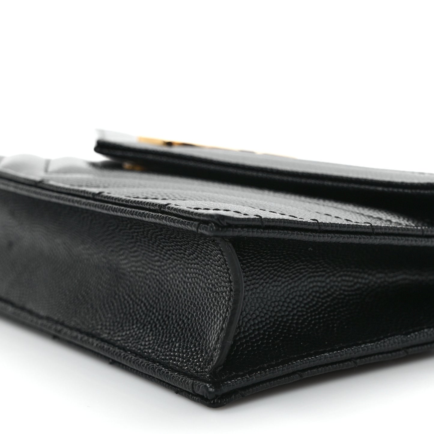 Grain De Poudre Matelasse Chevron Monogram Envelope Chain Wallet Black