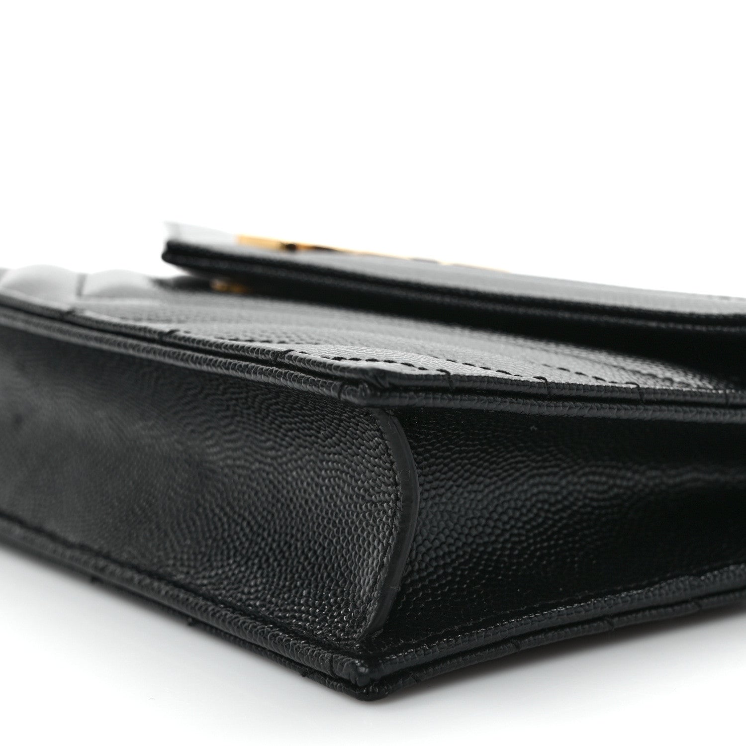 Saint Laurent Grain De Poudre Matelasse Chevron Monogram Envelope Chain Wallet Black 9 of 11