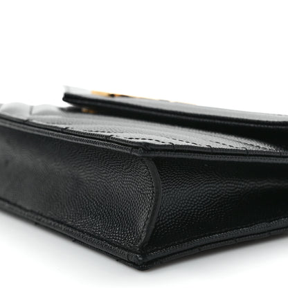 Saint Laurent Grain De Poudre Matelasse Chevron Monogram Envelope Chain Wallet Black 9 of 11