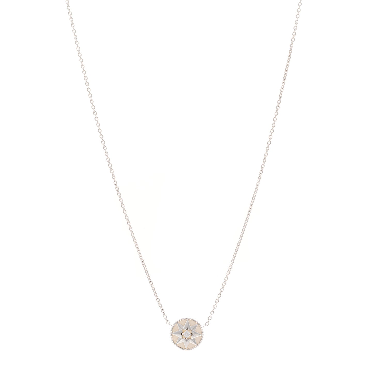 18K White Gold Diamond Mother of Pearl Rose Des Vents Necklace