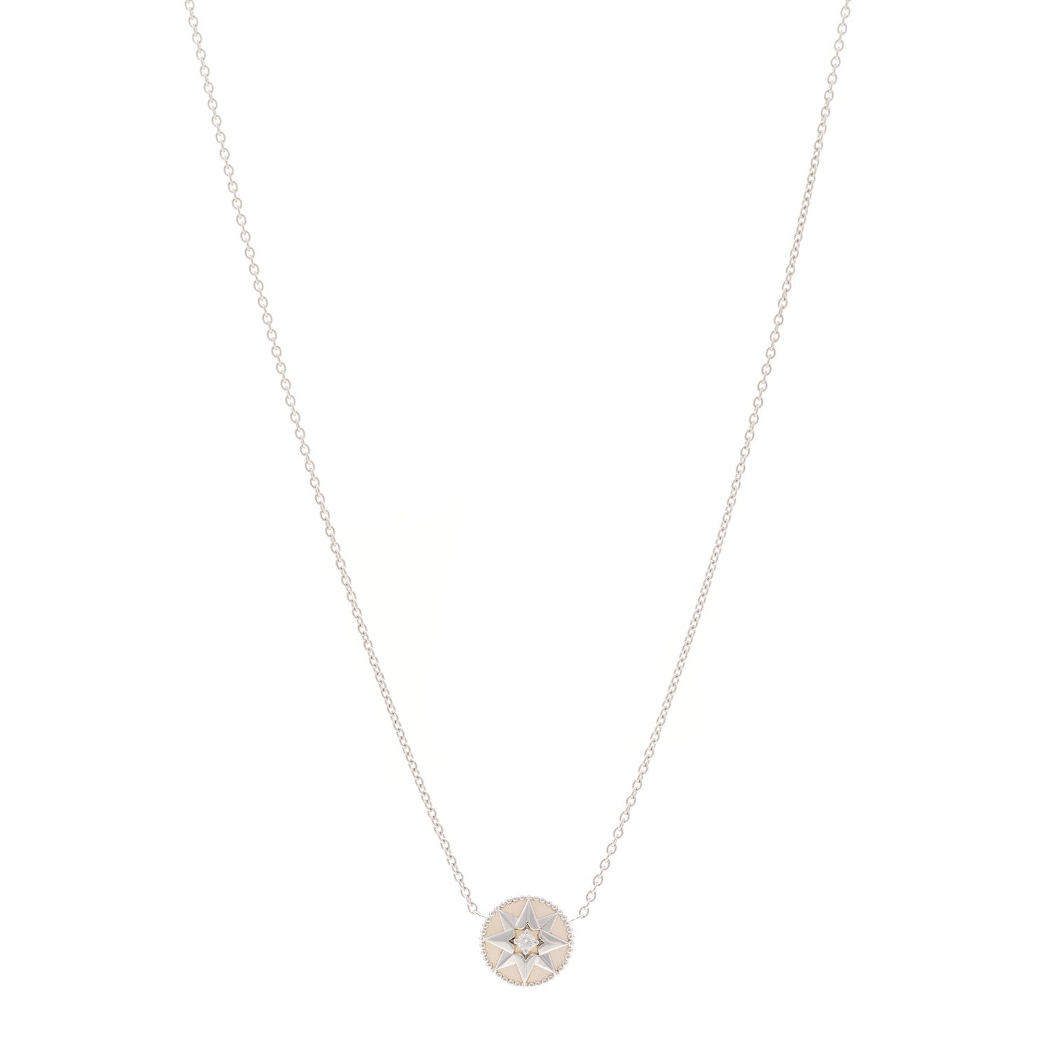 Christian Dior 18K White Gold Diamond Mother of Pearl Rose Des Vents Necklace 1 of 6