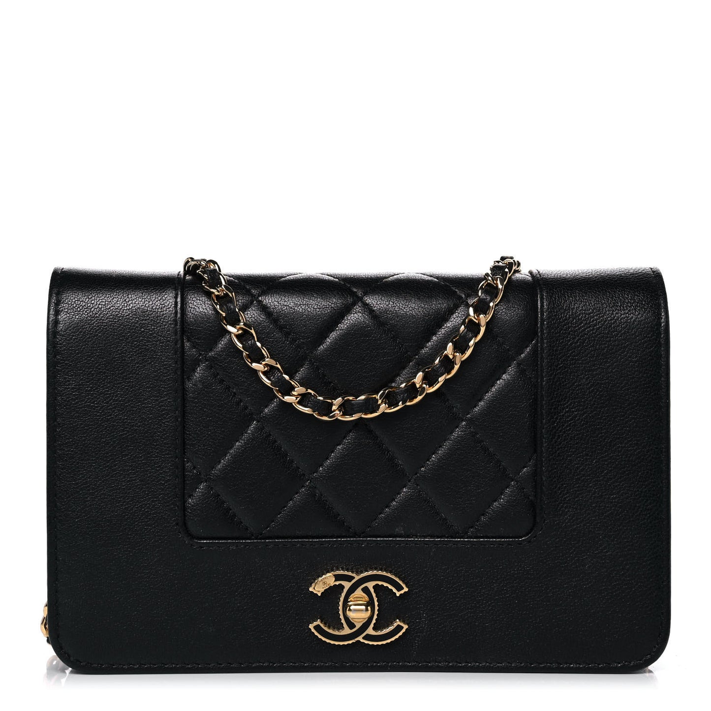 Sheepskin Quilted Mini Vintage Mademoiselle Wallet On Chain WOC Black