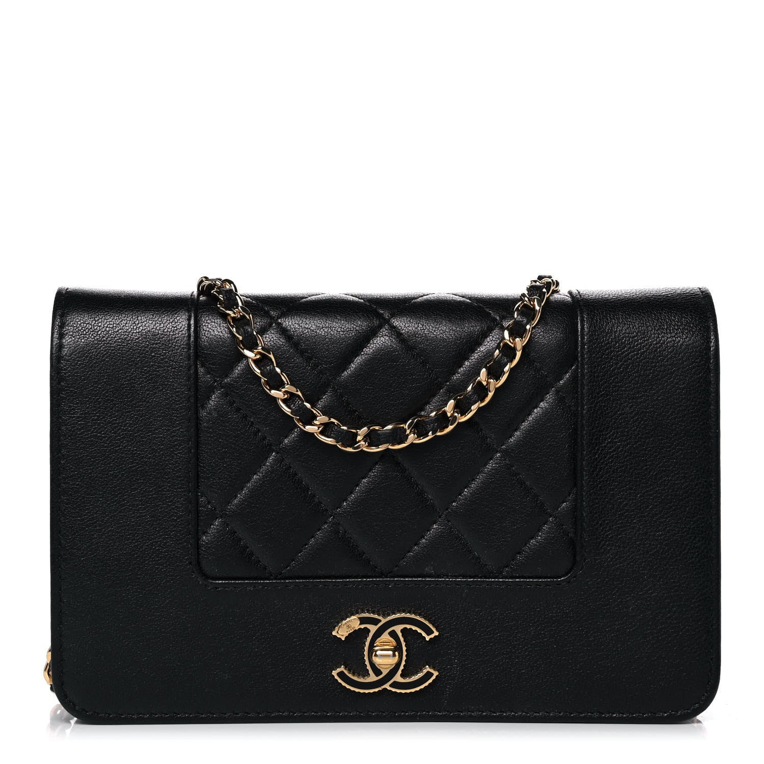 Chanel Sheepskin Quilted Mini Vintage Mademoiselle Wallet On Chain WOC Black 1 of 12