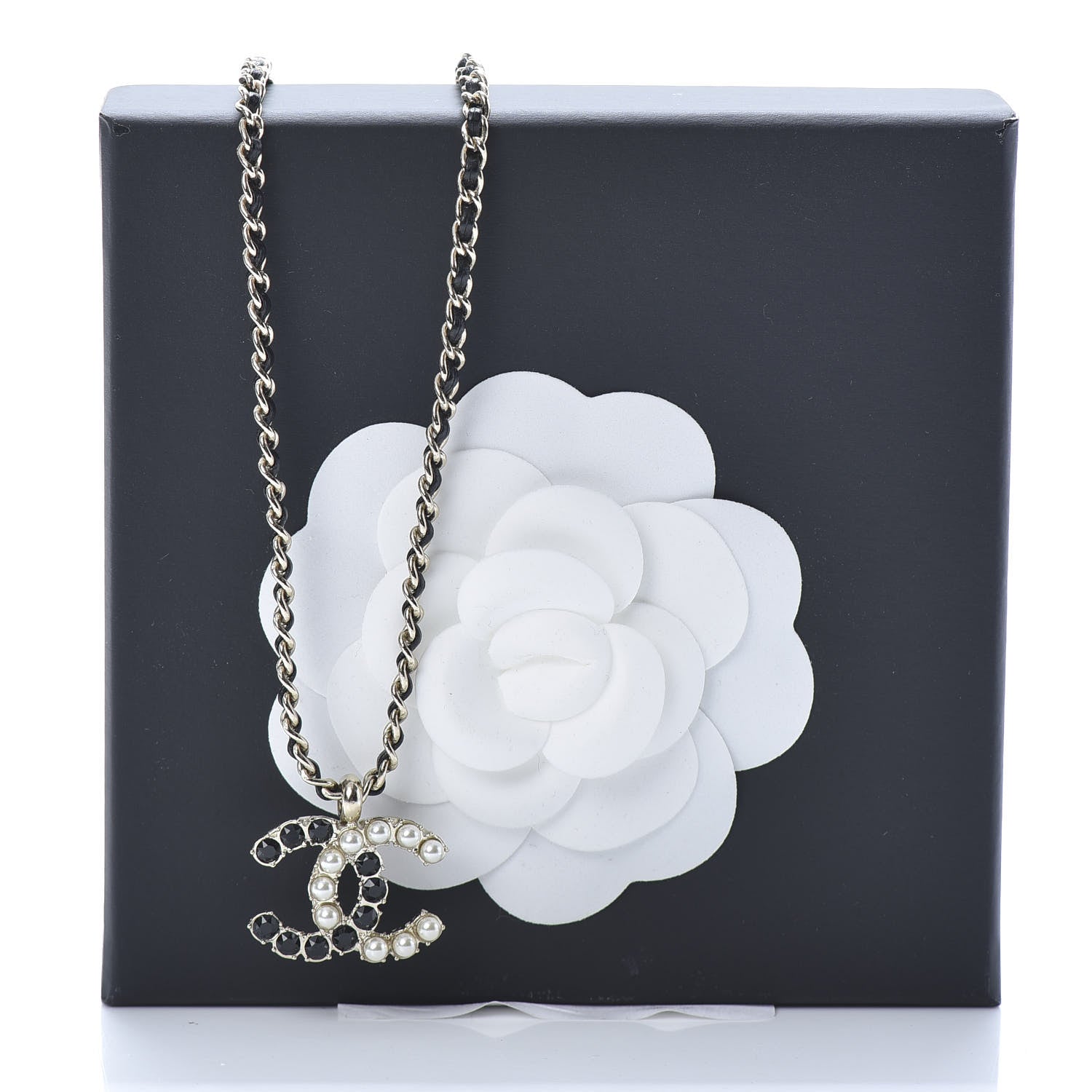 Chanel Lambskin Resin Pearl Dazzling Domino Short Necklace Gold Black 5 of 5