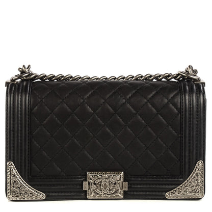Chanel Calfskin Quilted Embellished Metal Medium Boy Flap Black 1 of 8
