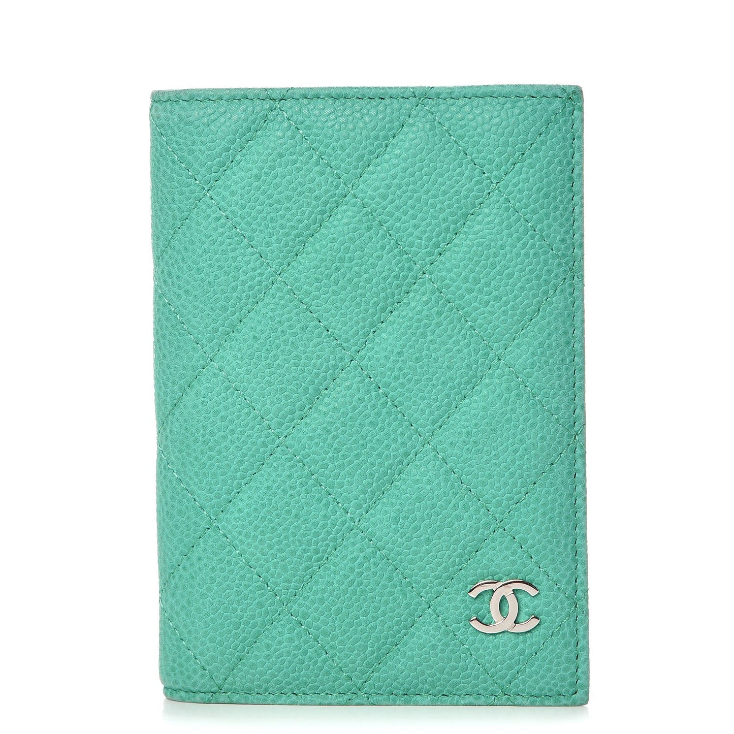 Iridescent Caviar Quilted Passport Holder Light Green