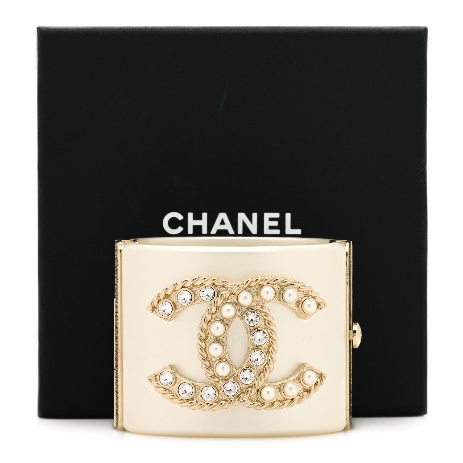 Chanel Resin Crystal Pearl April In Paris CC Cuff Beige 6 of 6