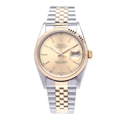 Rolex Stainless Steel 18K Yellow Gold 36mm Oyster Perpetual Datejust Watch Champagne 16233 1 of 5