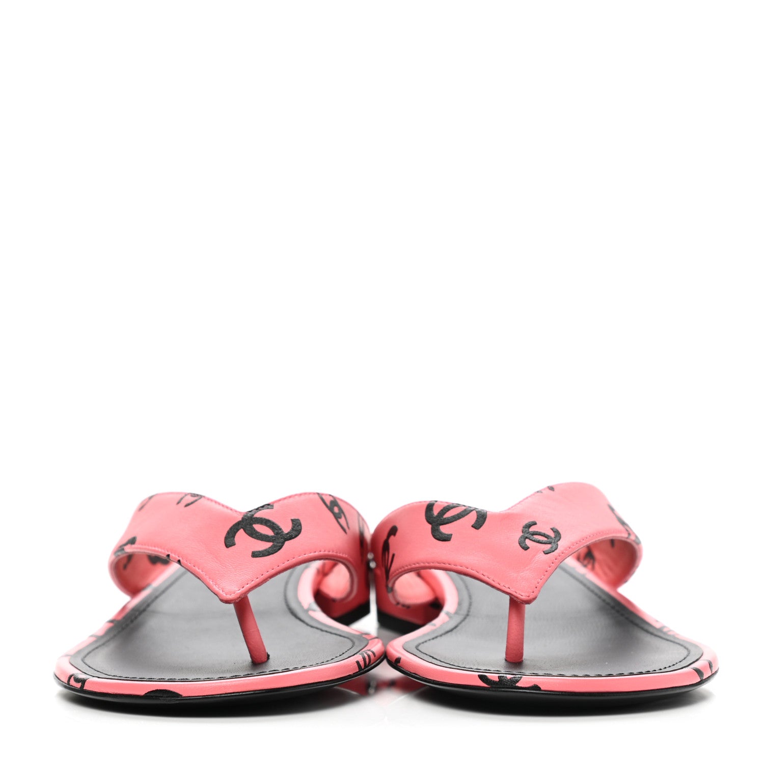 Chanel Lambskin Printed CC Thong Sandals 38 Pink Black 2 of 9