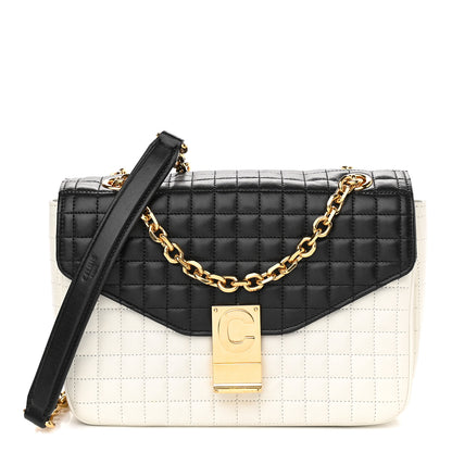 Celine Calfskin Quilted Medium C Bag Black White 1 of 10