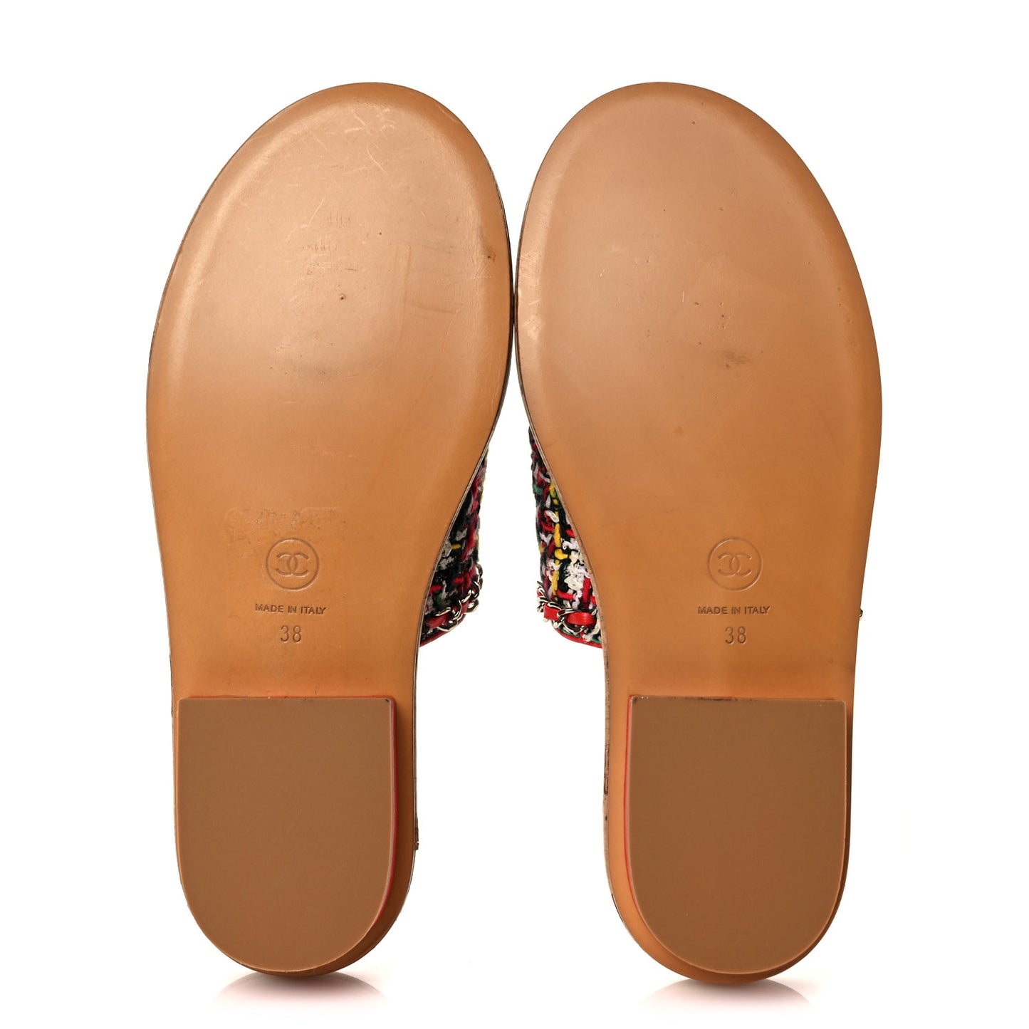 Cork Tweed Chain Mule Slides 38 Red