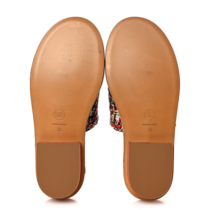 Chanel Cork Tweed Chain Mule Slides 38 Red 5 of 8