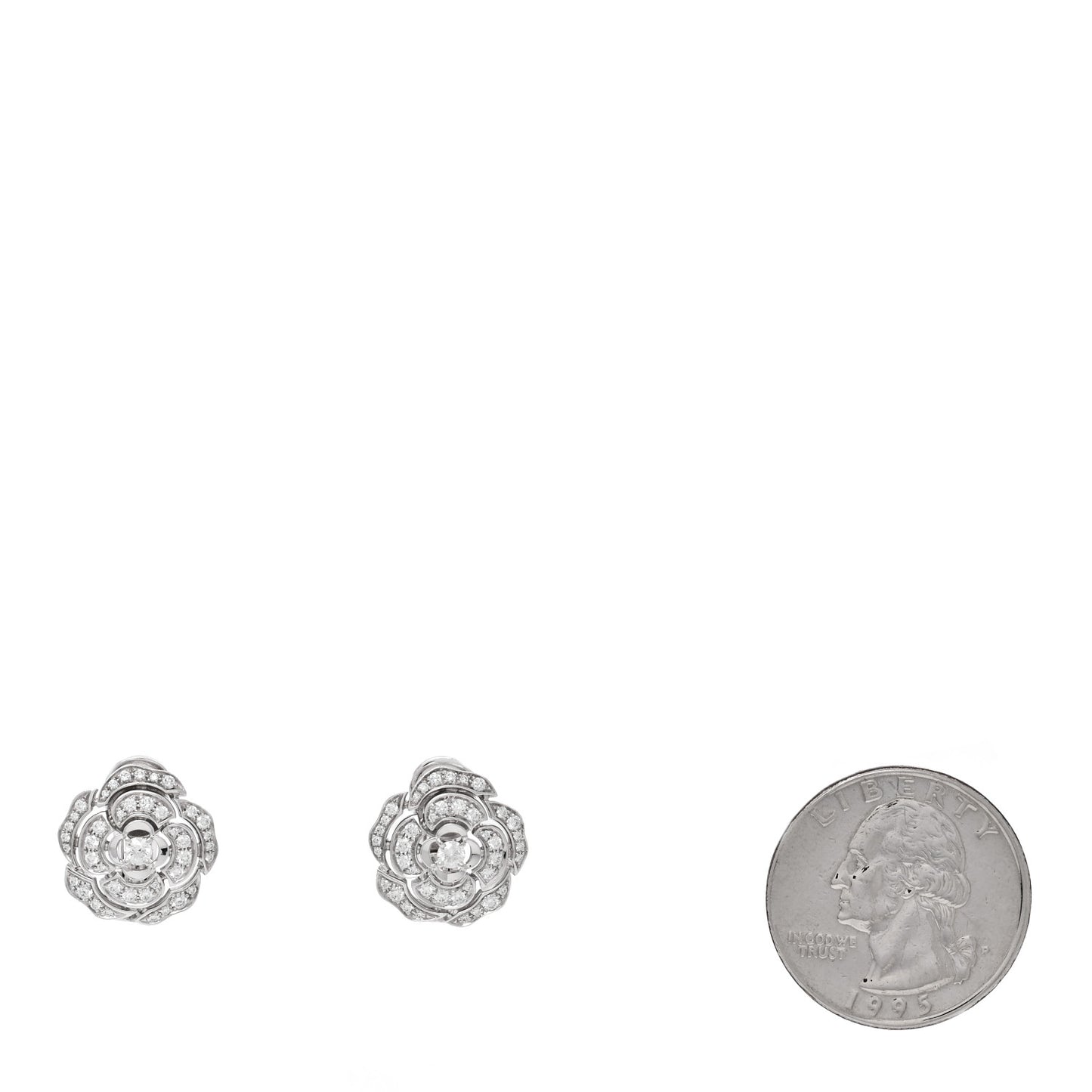 18K White Gold Diamond Bouton de Camelia Earrings