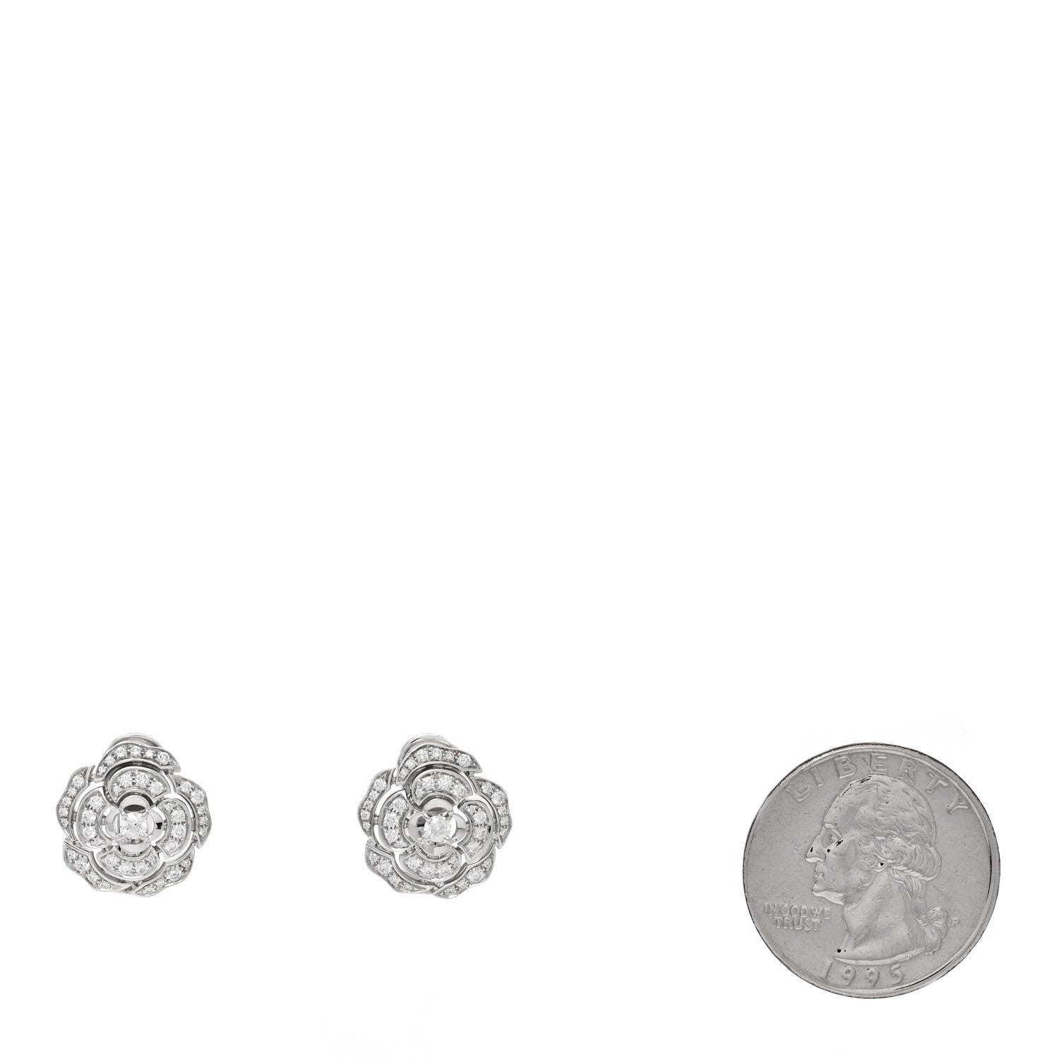 Chanel 18K White Gold Diamond Bouton de Camelia Earrings 2 of 4