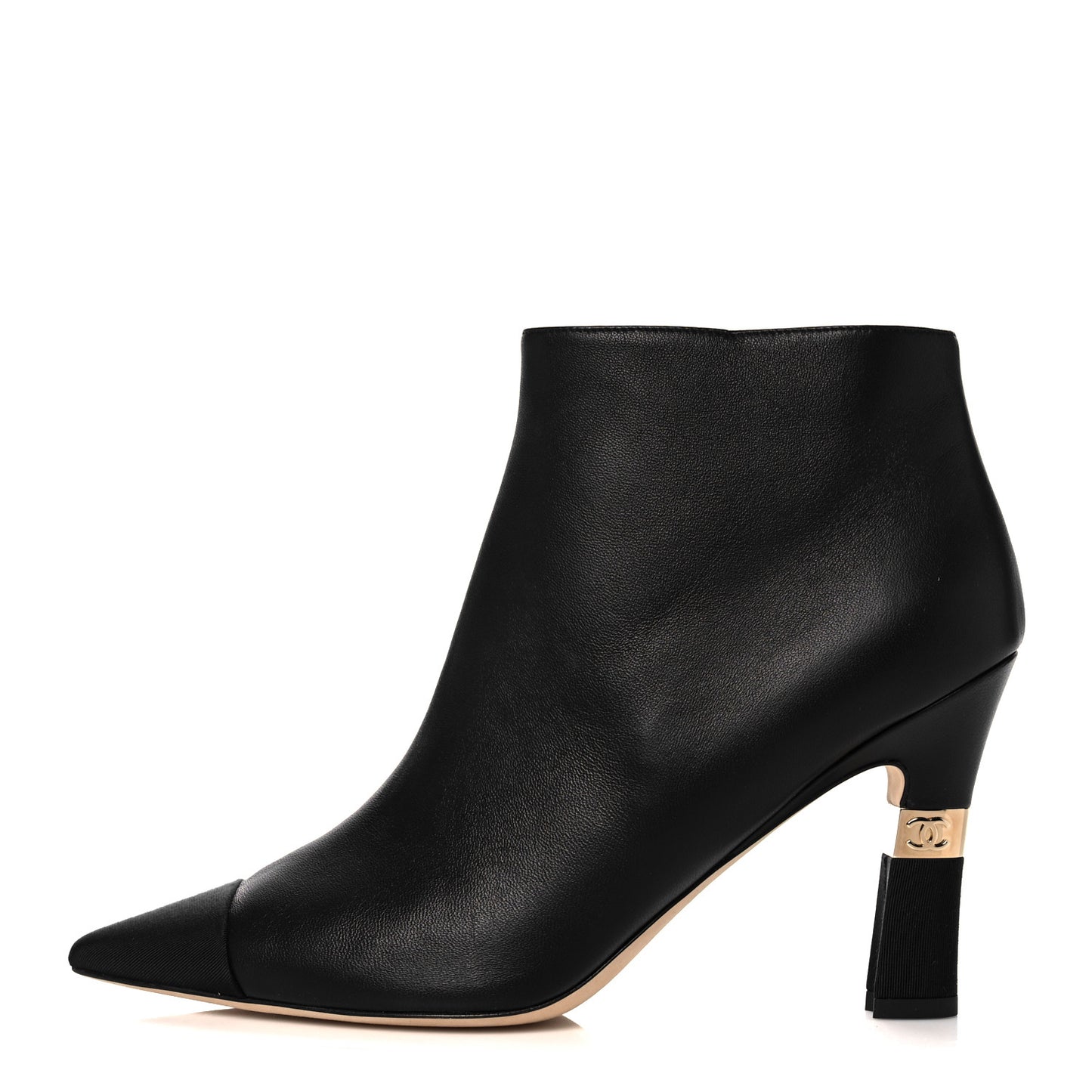 Lambskin Grosgrain Cap Toe Short Ankle Boots 40 Black
