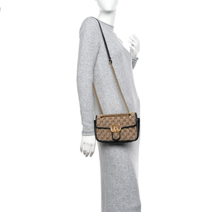 Gucci Monogram Matelasse Diagonal Mini GG Marmont Shoulder Bag Beige Black 3 of 13