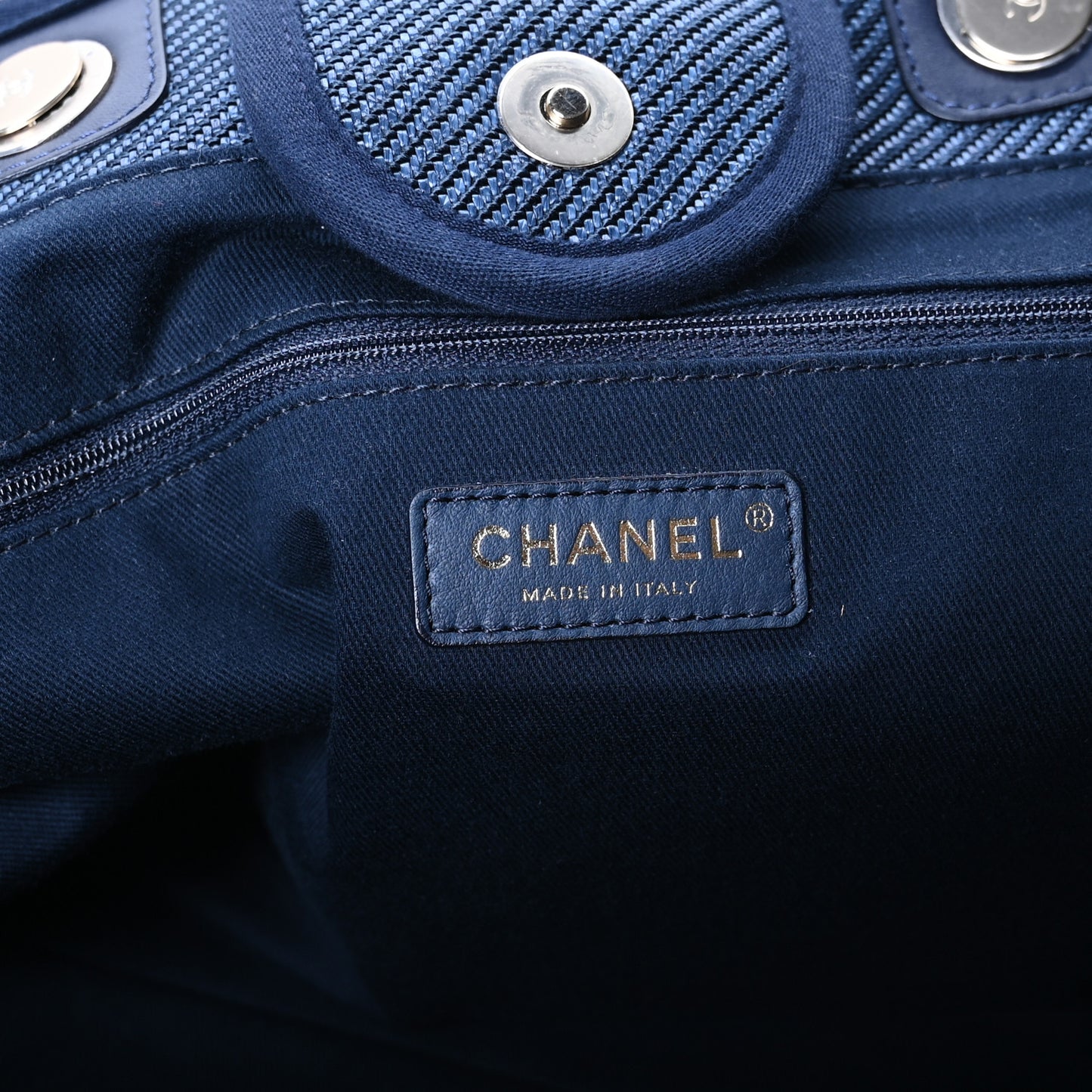 Mixed Fibers Calfskin Medium Deauville Tote Navy Blue
