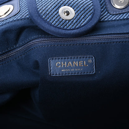 Chanel Mixed Fibers Calfskin Medium Deauville Tote Navy Blue 6 of 10