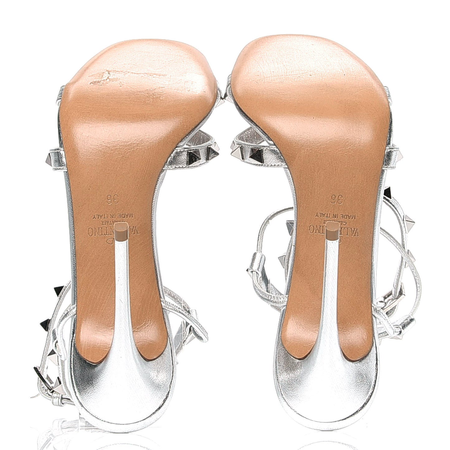 Metallic Nappa Rockstud Ankle T-Strap 105mm Sandals 36 Silver