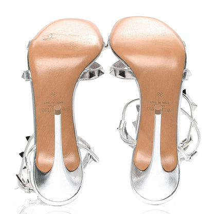 Valentino Garavani Metallic Nappa Rockstud Ankle T-Strap 105mm Sandals 36 Silver 4 of 6