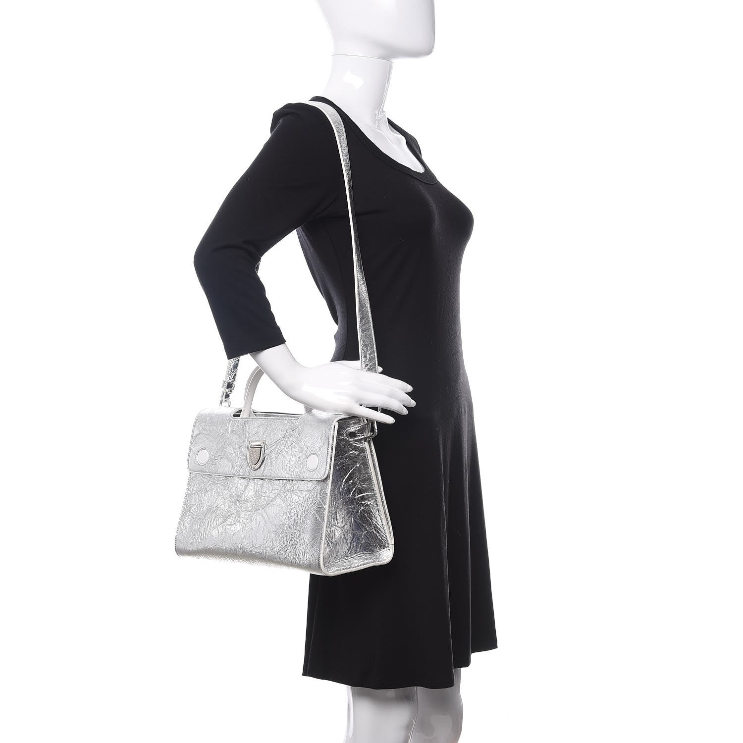 Christian Dior Metallic Calfskin Medium Diorever Flap Silver 2 of 12