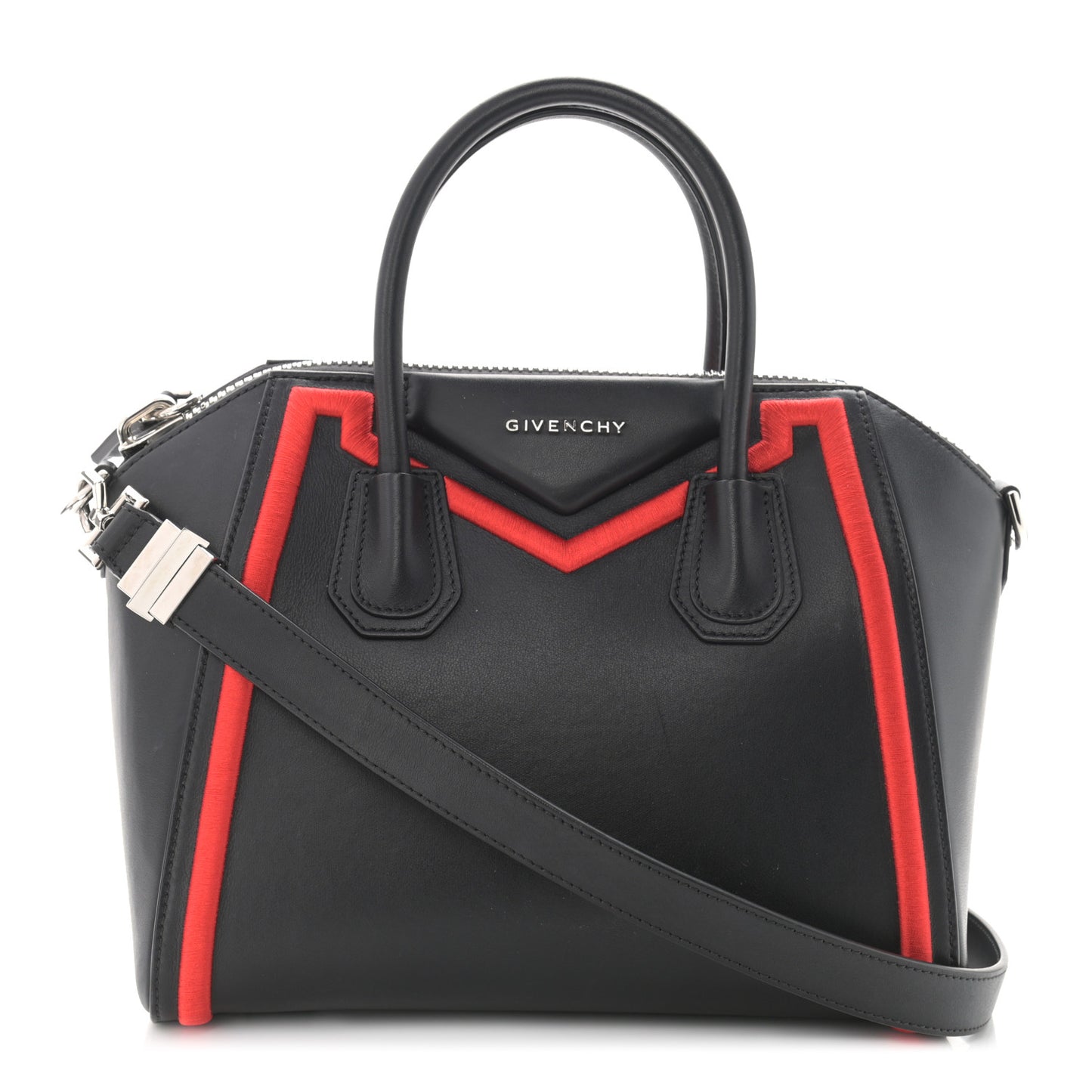 Calfskin Small Embroidered Frame Antigona Black Red