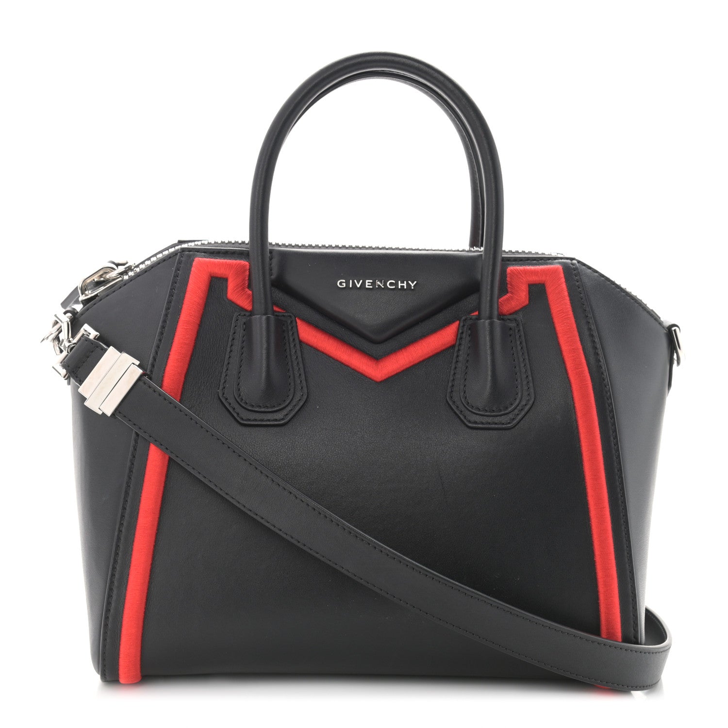 Givenchy Calfskin Small Embroidered Frame Antigona Black Red 1 of 11