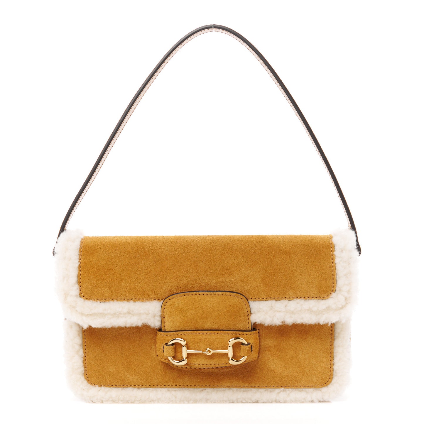 Suede Shearling Horsebit Mini 1955 Shoulder Bag Honey Beige Milk