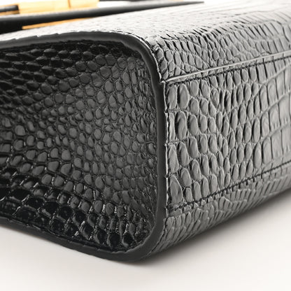 Saint Laurent Shiny Calfskin Crocodile Embossed Manhattan Baguette Black 9 of 10