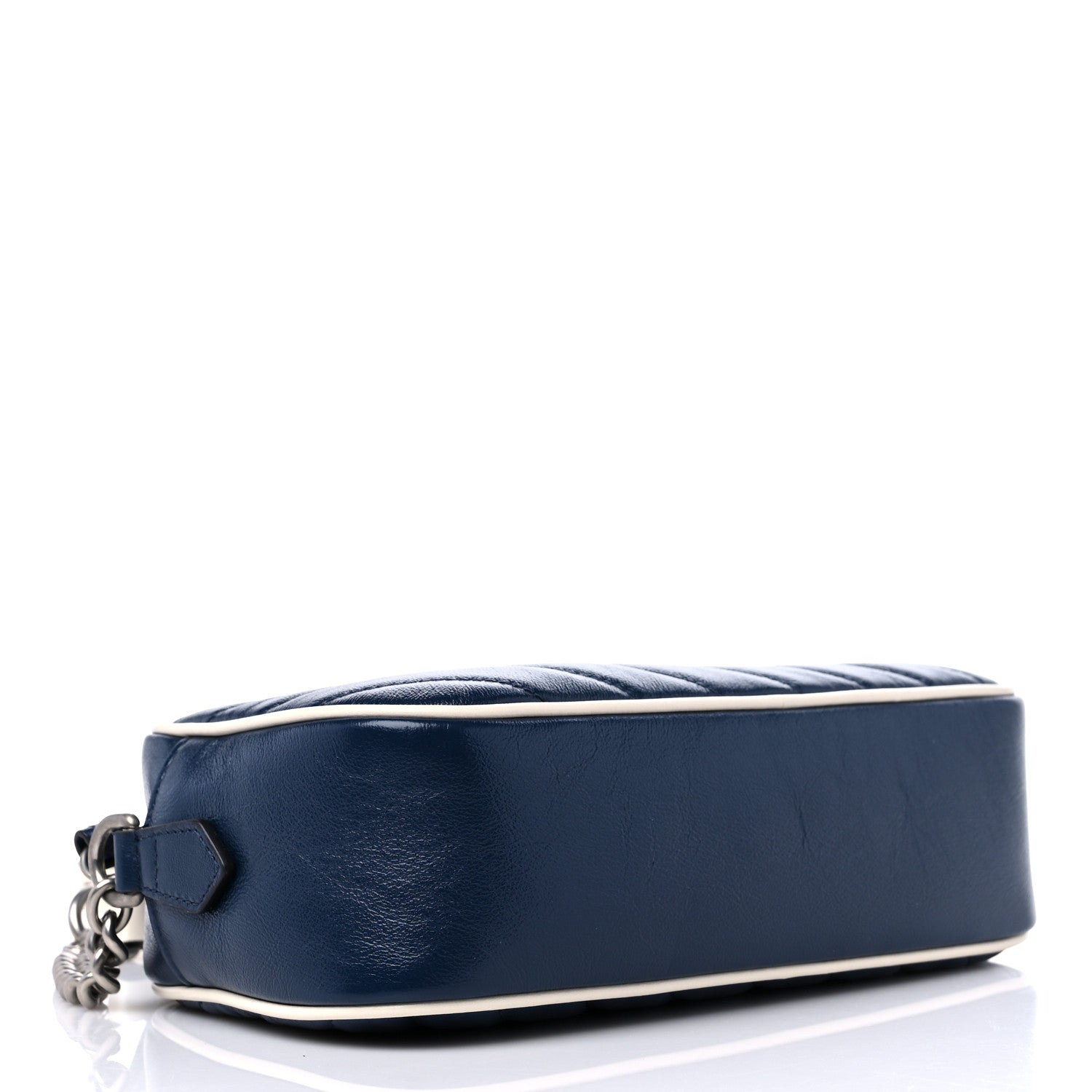Gucci Vintage Effect Calfskin Matelasse Diagonal Small Torchon GG Marmont Chain Shoulder Bag Blue Agata Mystic White 4 of 12
