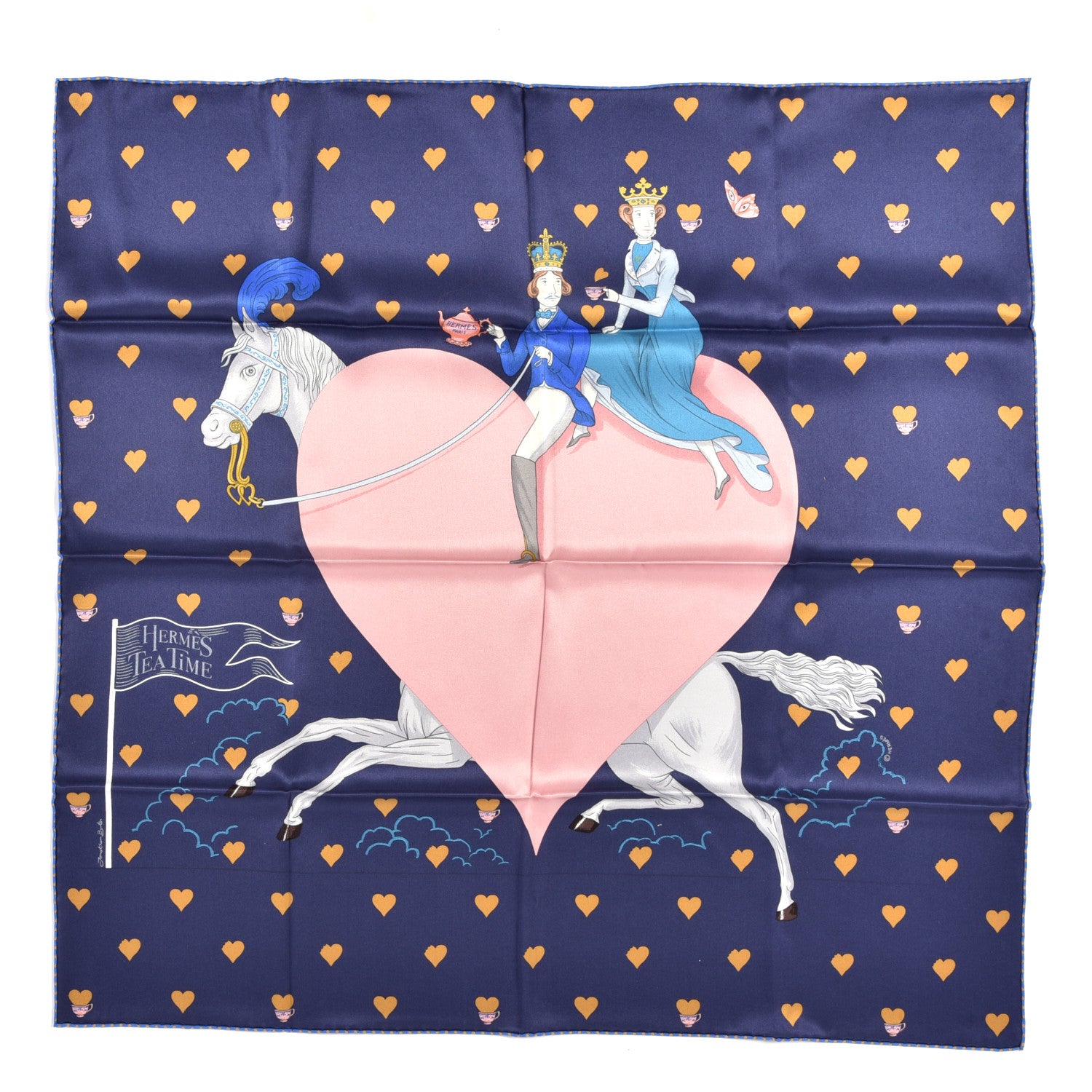 Hermes Silk Tea Time Scarf 70 Marine Vieux Rose 1 of 3