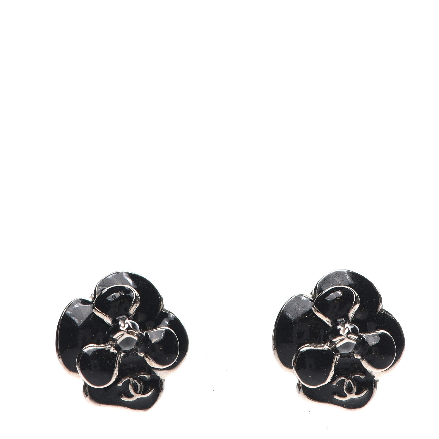 Chanel Enamel Flower CC Earrings Black Gold 1 of 4