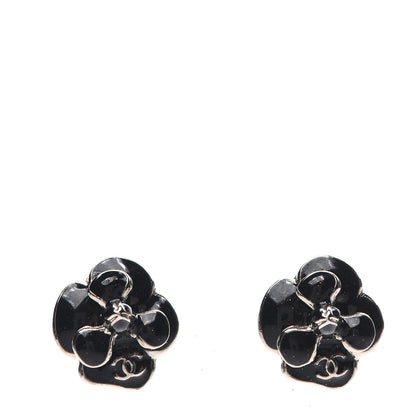 Chanel Enamel Flower CC Earrings Black Gold 1 of 4