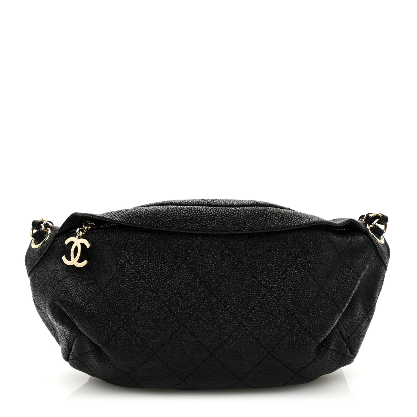 Caviar Stitched Banane Waist Bag Fanny Pack Black
