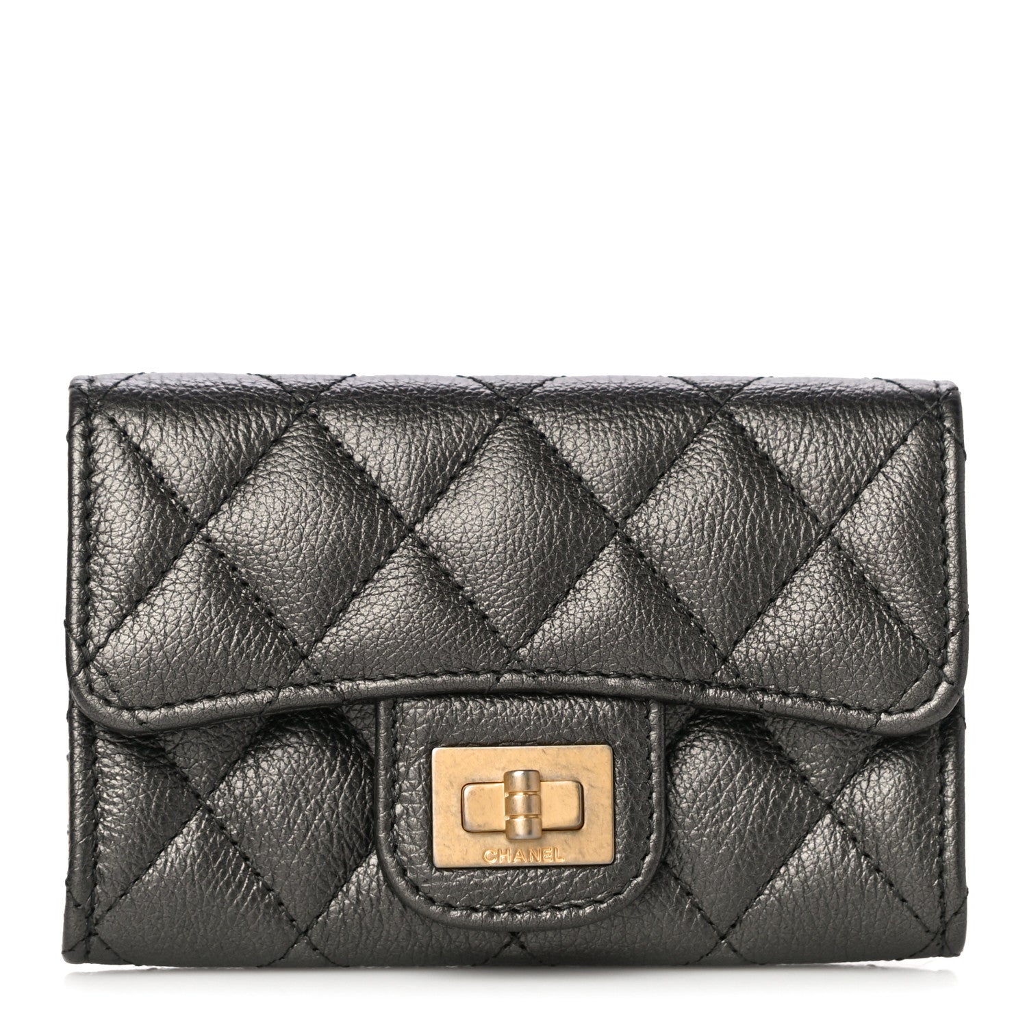 Chanel Metallic Calfskin Quilted Reissue Flap Card Holder Charcoal 1 of 12